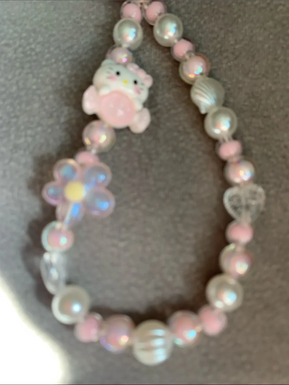Pink Kitty Beaded Charm Phone Strap